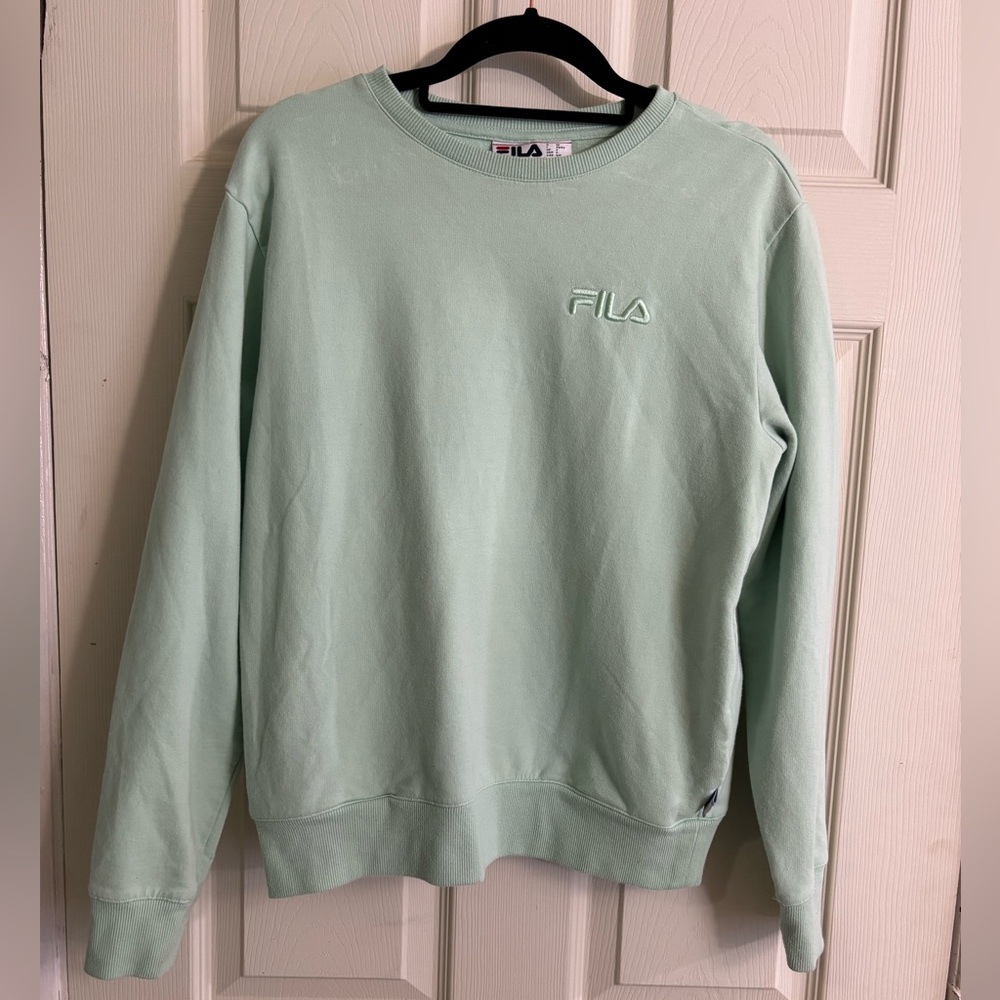 Fila Light Mint Green Crewneck Athletic Sweatshirt Pockets - Picture 3 of 5